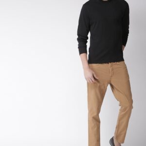 Mast & Harbour Men Beige Slim Fit Solid Denim Trousers